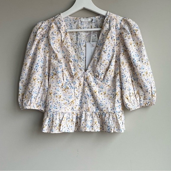 Lush Tops - Lush Floral Puff Sleeve Cropped Blouse